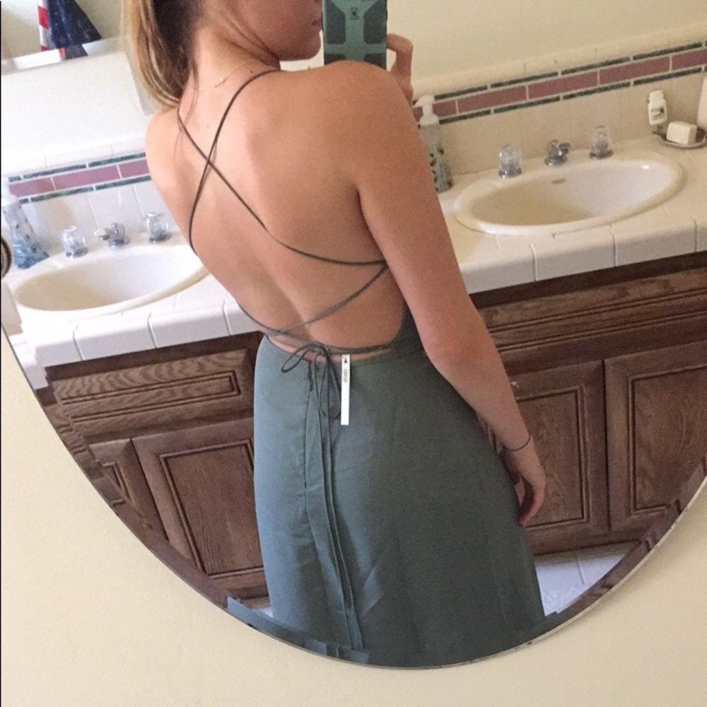 Strapy open back green long dress